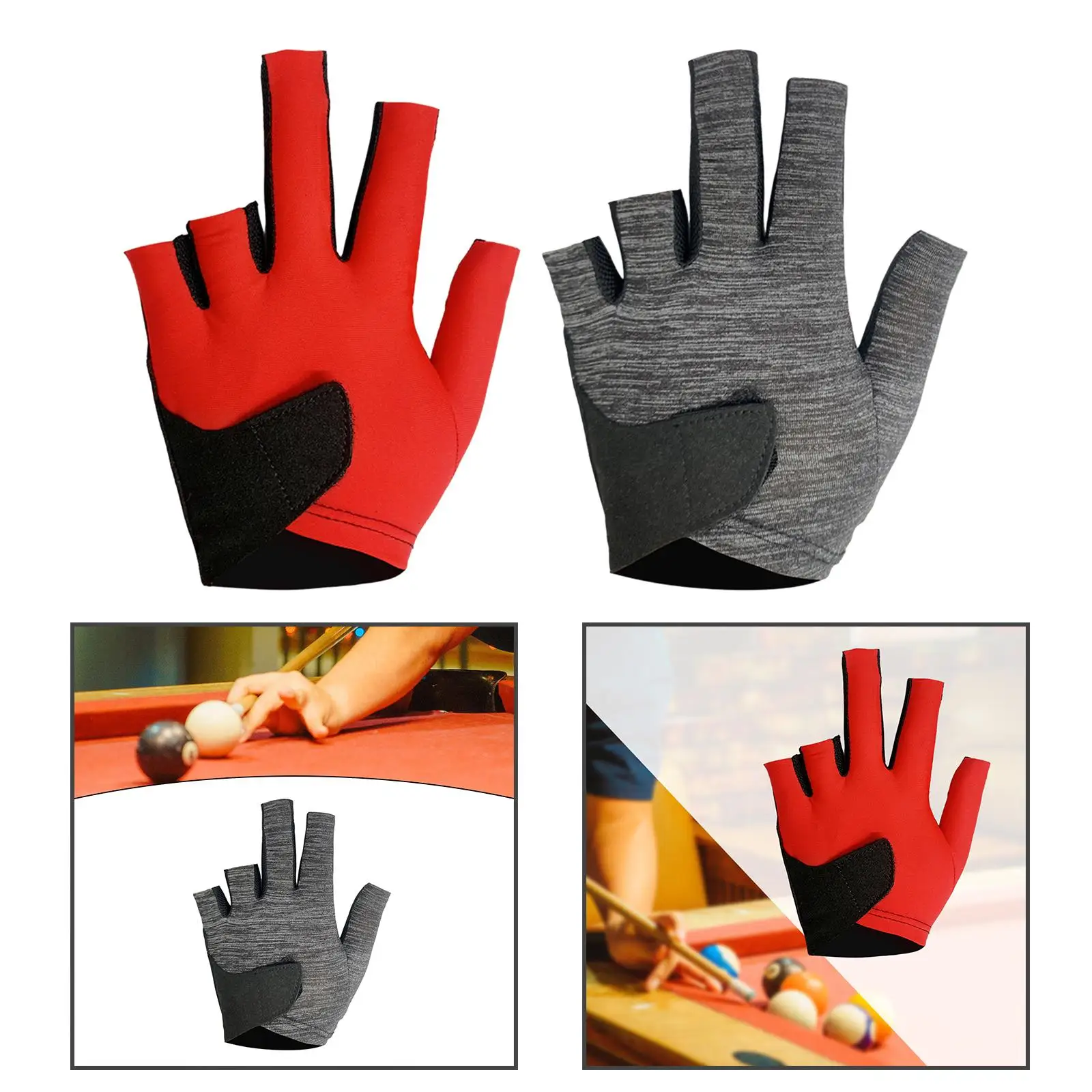 Cue Separate Finger Gloves Left Hand Indoor Game Elastic Nonslip Wear Resistant Adjustable Wrist Adults Durable Pool Cue Gloves