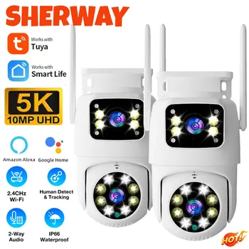 2PC 4K Tuya Dual Len PTZ Wifi Camera Outdoor Full HD 10MP Dual Screen Security Surveillance AI Auto Tracking Alexa Google Camera 1