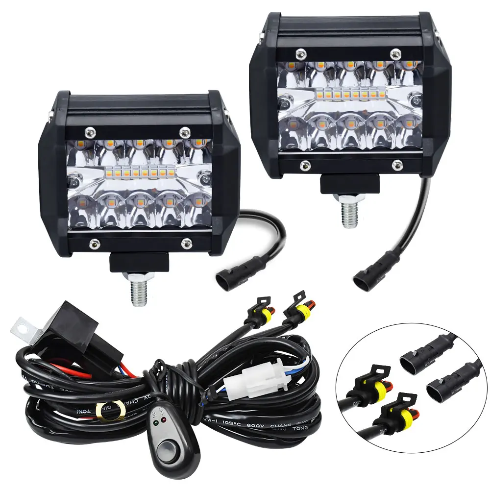 LED Mile Headlight Bar Running Off Road Boat Work Light Switch Wire Harness Driv