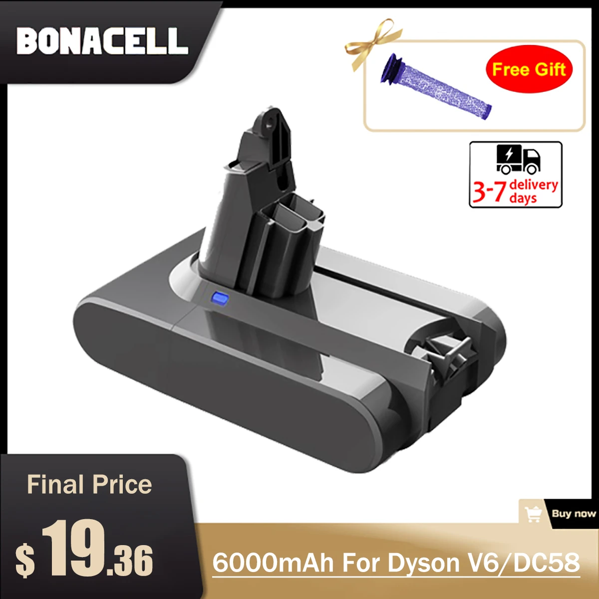 21.6V 6000mAh Replacement Battery for Dyson Li ion Vacuum Cleaner SV09