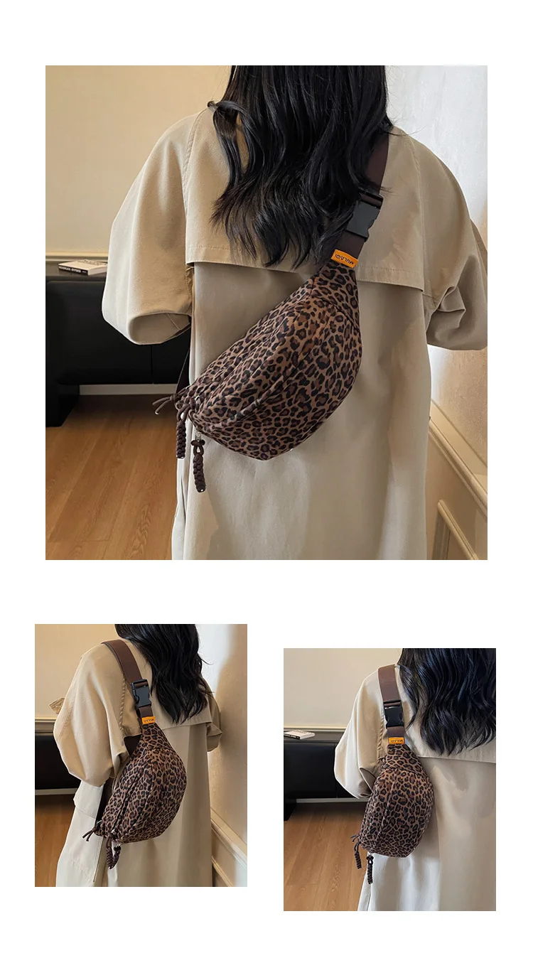 Women's Leopard Print Chest Bag, Autumn/Winter Fashion Crossbody Bag, Trendy Sporty Multifunctional Waist Bag Waist Packs bolsa