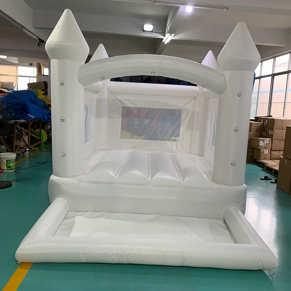 Inflatable Jumping Castle 3.7*2.7*2.6M White Bounce House For Kids Bouncy House White For Children With Blower Slide Outdoor Toy 3