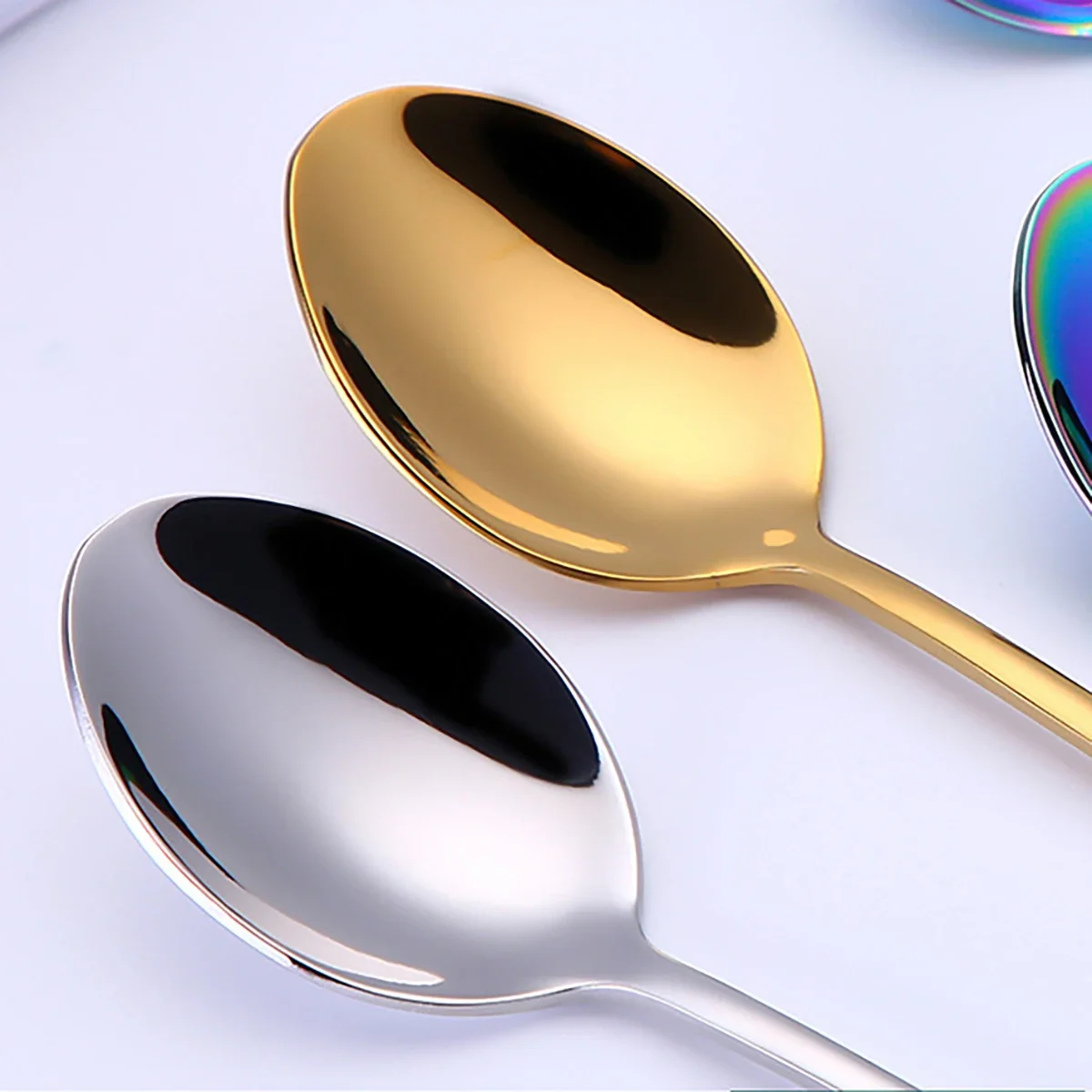 6pcs 크림 숟가락 304 스테인레스 스틸 숟가락 얼음 긴 손잡이 커피 숟가락 교반 숟가락 주방 용품