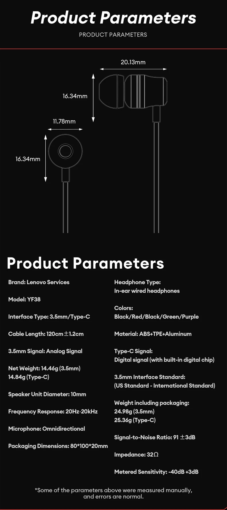 Sddbf9aa699f641d0b84bcb518f30b011L Lenovo YF38 Wired Headphones Type-C/3.5mm With Wire Control In-ear Wired Earphones With Mic For Laptop Computer Tablet Phone