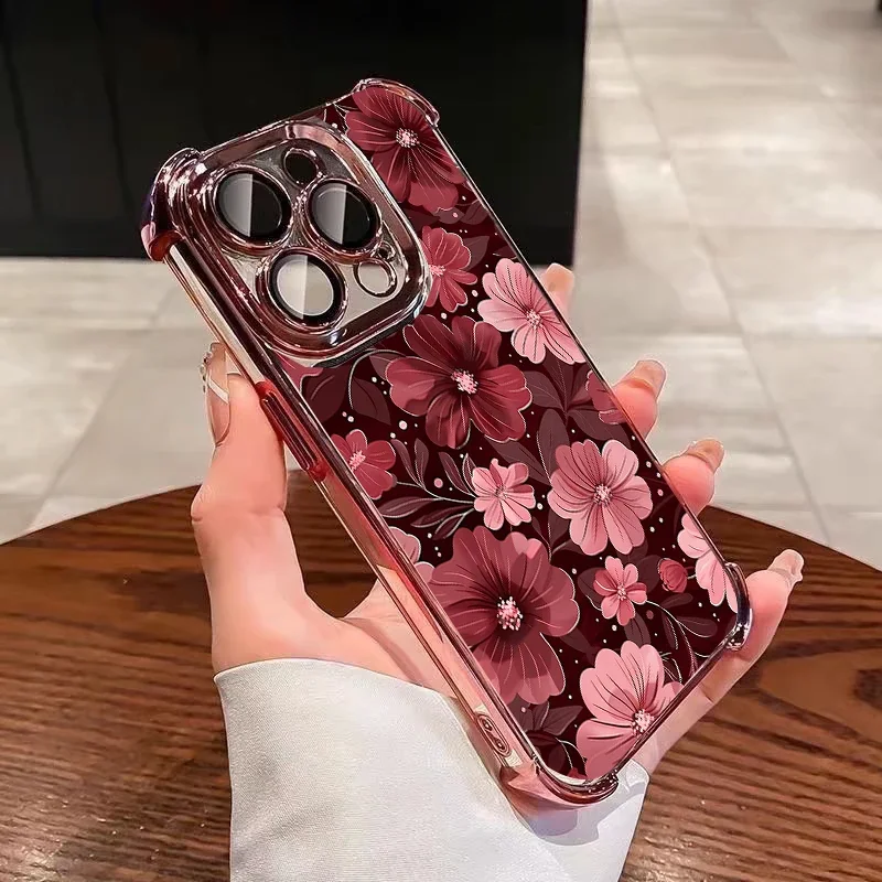 Burgundy Flower Electroplated Phone Case