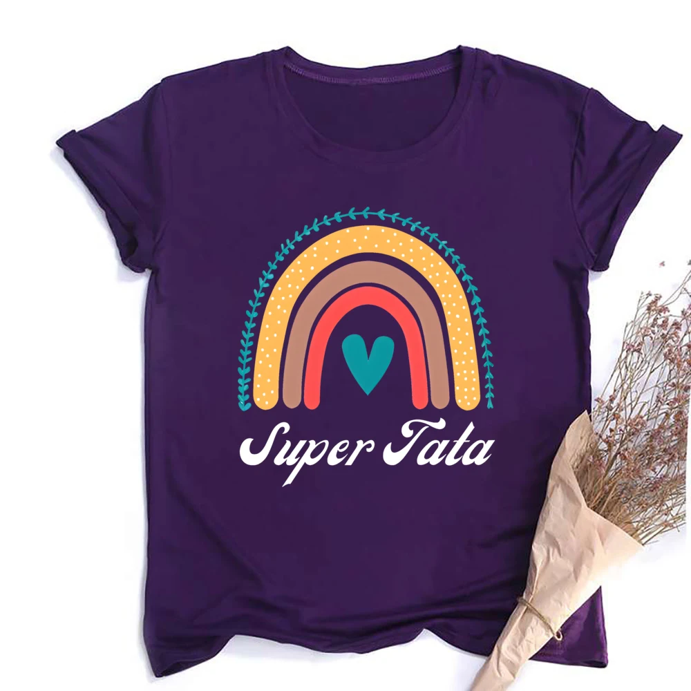 Super Tata Ranibow French Printed Shirts Funny Aunt Outfit T-shirt Women Short Sleeve Tee Tops Female Fashion Clothes T Shirt 4
