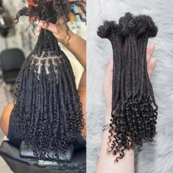 Natural Human Hair Dreadlock Extensions with Curly Ends 8-12 Inch Handmade Curled Tail Locks Extension for Women Men 10 Strands 1