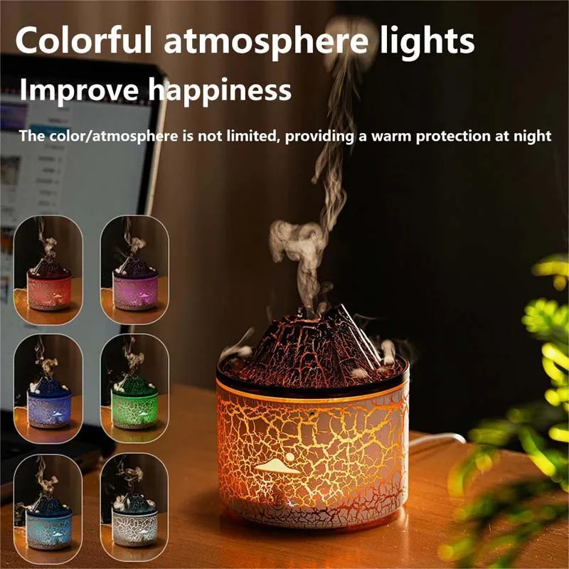 Usb Flame Air Humidifier Aroma Diffuser 7 Colorful Led Light Jellyfish Smoke Ring Essential Oil Aromatherapy Volcano Diffuser