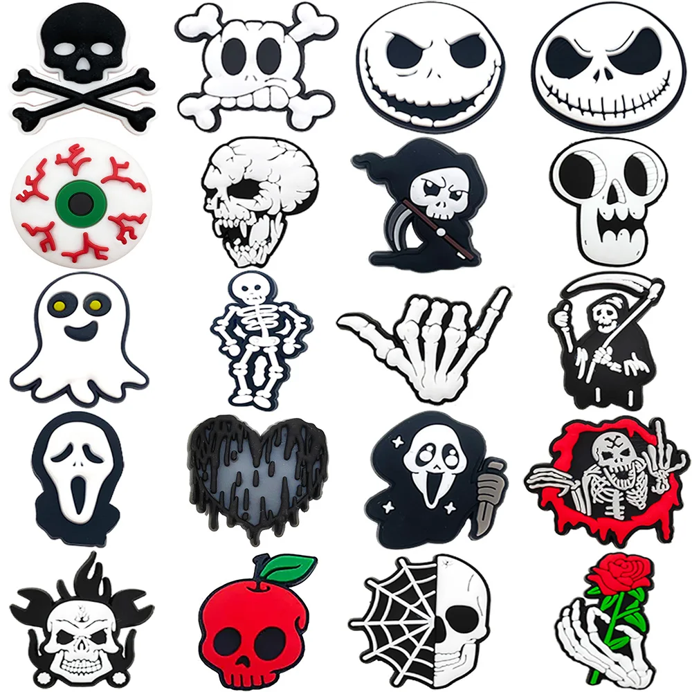 

20pcs Set cartoon skull series Potdemiel Disney Croc Charms Accessories Jibz Wristbands Shoe Charms PVC Halloween Party Gifts