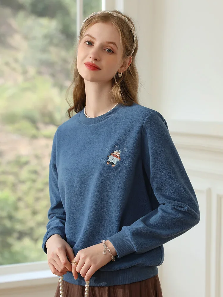 I BELIEVE YOU Women's Hoodies 2023 Winter New Loose Knit Ribbed Trendy Crewneck Embroidery Plus Wool Thick Pullovers 2234195458