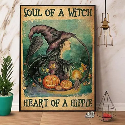 

Witch Soul of The Witch Heart of Hippie Happy Halloween Metal Sign Art Tin Retro Home Coffee Wall Decor Room Decor Metal Tin Wal