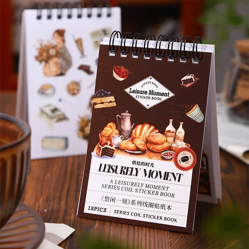 18Pcs 배경 코일 책 여유롭게 순간 일일 듀얼 스티커 애완 동물 종이 생활 재료 스크랩북 패키지 용품 161*100mm