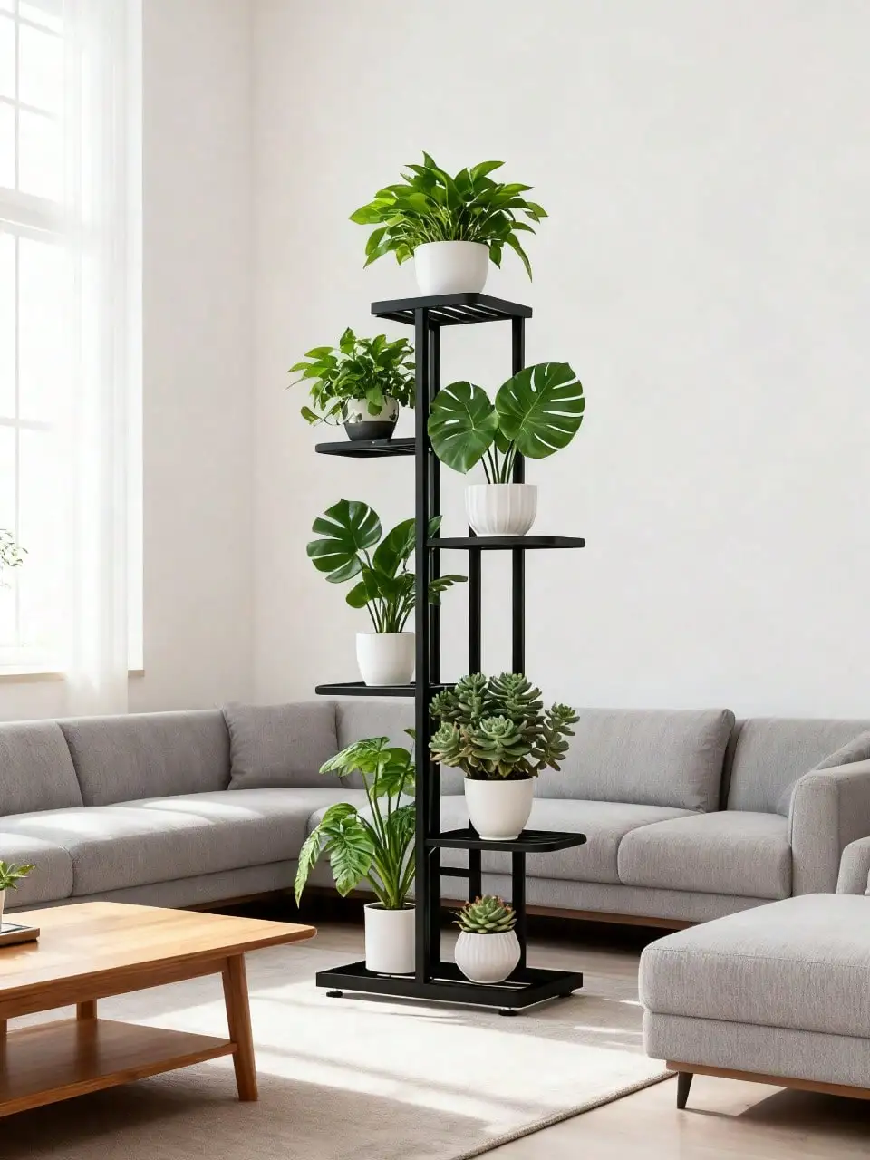 26773-510df7.jpg Indoor Vertical Flower Pot Shelf Premium Modern Black Metal 6-Tier Space-Saving Plant Stand