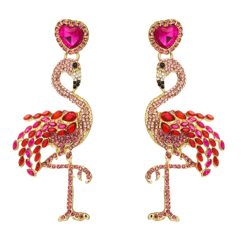 Drop Earrings Dangle Earrings Crystal Earrings Animal Earrings Full Crystal Flamingo Drop Earrings For Women
