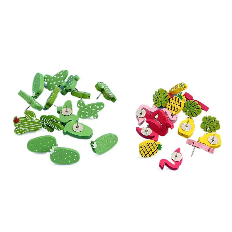 Push Pins 30pcs Cactus and Flamingo Mix Cork Board Safety Colored Push Pins Thumbtack Office School Accessories Supplies