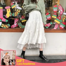 

Fashion Summer Women Clothing Long Skirt Streetwear Elastic High Waist Mesh Tutu Pleated Skirts Female Long Tulle Midi Skirts