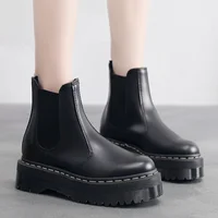 Bottes à plateforme en cuir véritable pour femmes, grande taille 35-45, bottines noires, chaussures Punk, bottes de moto à semelle épaisse 3