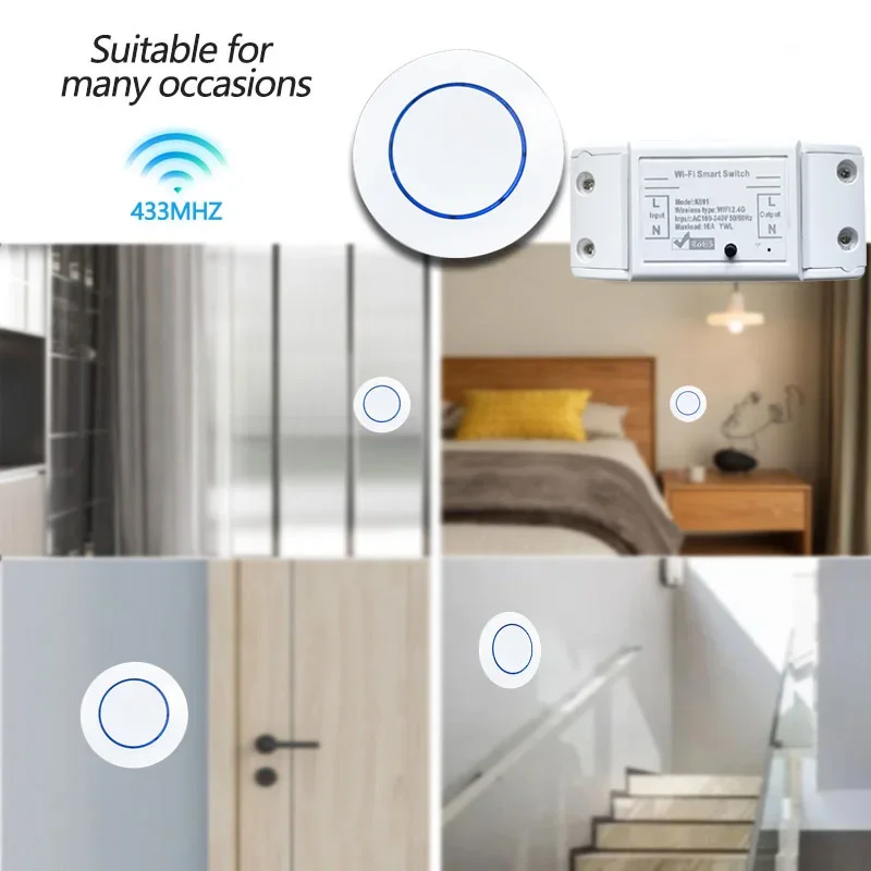 Tuya Wifi Smart Switch 10A 433MHz Universal Breaker Mini Round Button Panel Switch Voice Control Support Smart Life,Alexa,Google