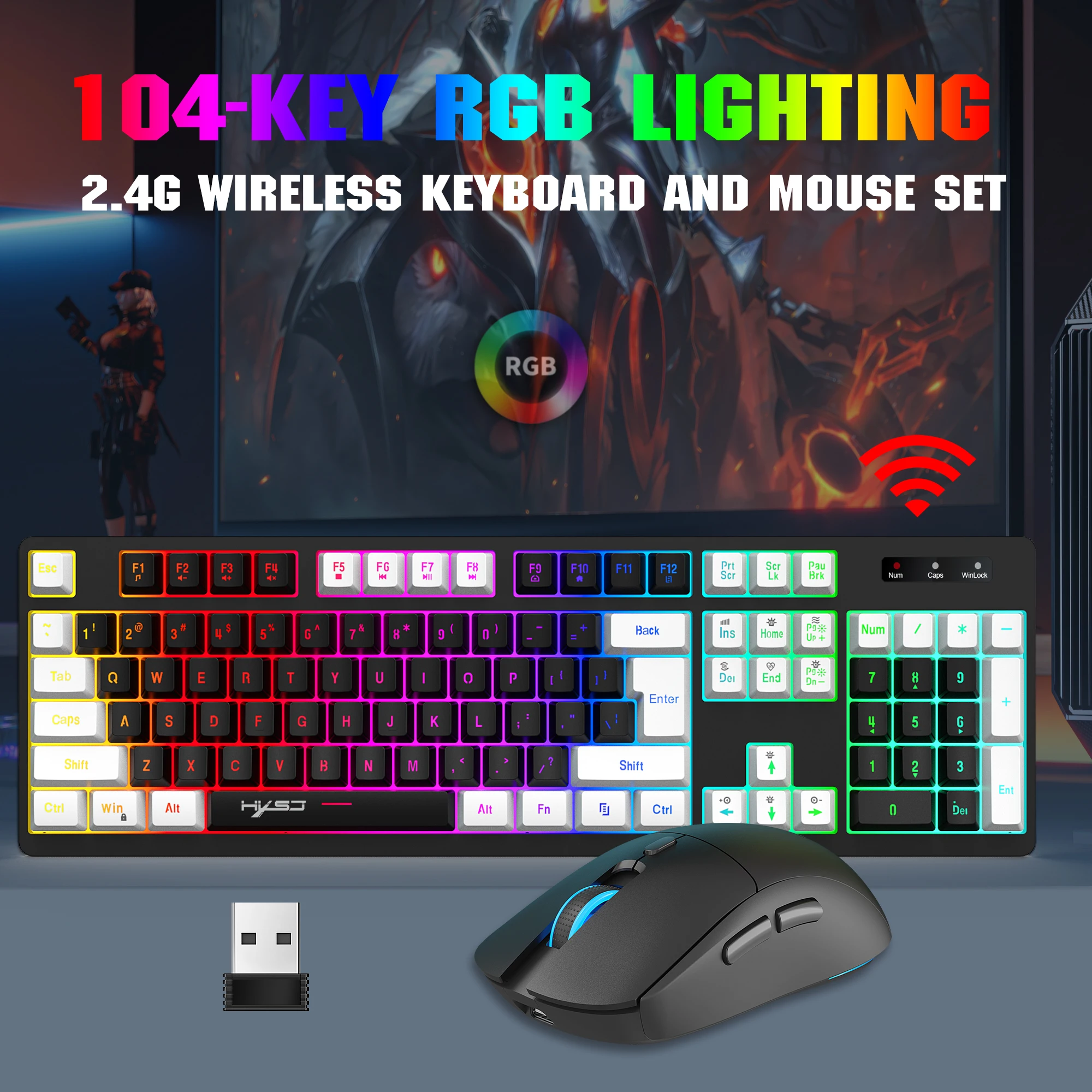 Ensemble clavier et souris de jeu, sans fil, rechargeables,  rétro-éclairage, arc-en-ciel, pour gamer, 2.4G - AliExpress