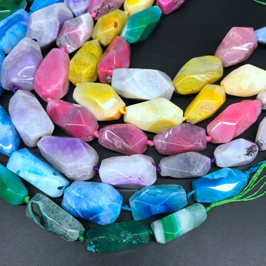 Large Size Rainbow Dragon Veins Agates Faceted Nugget Loose Beads,Colourful Natural Onxy Pendants Necklace for Jewelry Making