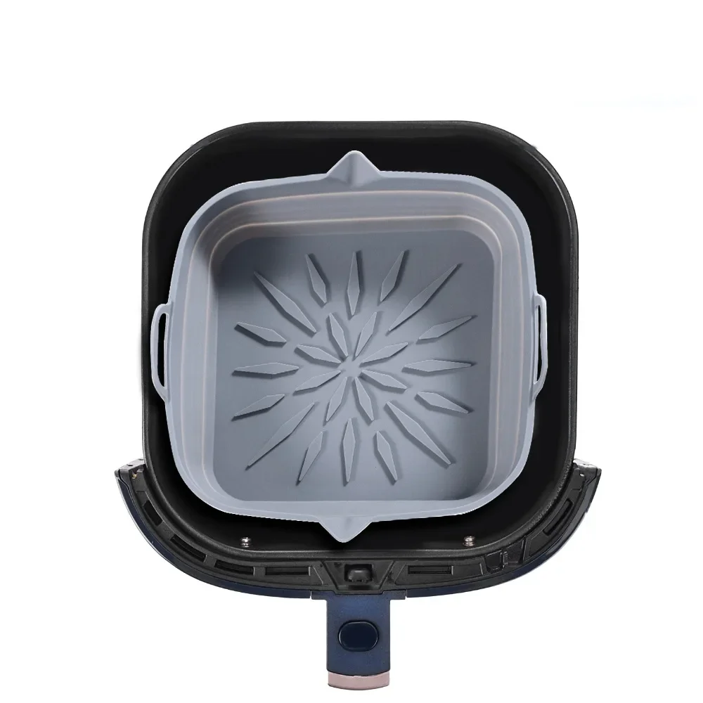 1pcs Foldable Air Fryer Silicone Liners Baking Pan Reusable Square Fried Chicken Fries Airfryer Tray Pot Grill Mat Easy To Clean