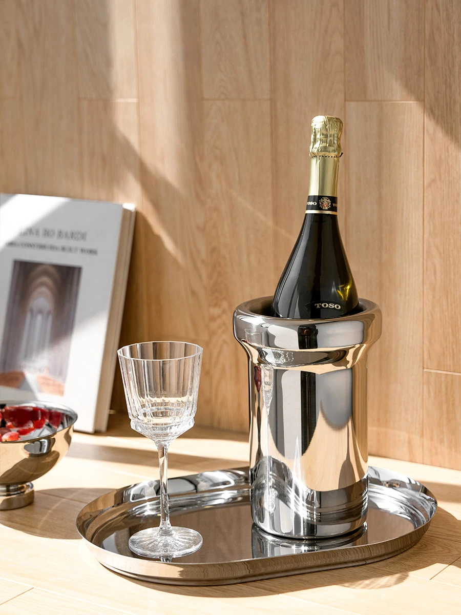 Luxury Designer Ice Bucket, Stainless Steel Champagne Bucket, Double Layer Bar Accessory, Home Decoration, Party, Restaurant