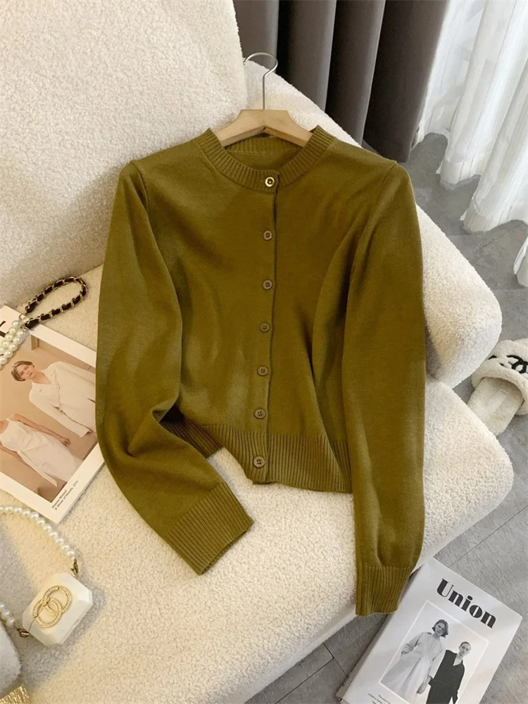 Female Sweater Knit Cardigan Coat Casual Loose Long Sleeve Patchwork Solid Scoop Neck Outwear Autumn Knitwear Coat Ladies