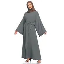 

Muslim Fashion Hijab Long Caftan Women with Sashes Solid Color Islam Clothing Abaya African Dresses for Women Musulman Djellaba