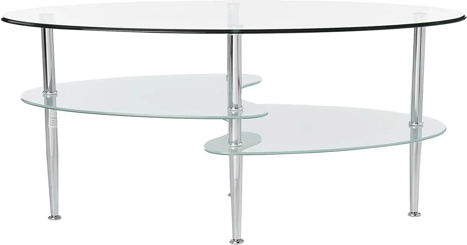 Modern Oval Glass Coffee Table Living Room Accent Ottoman Storage Shelf, 37 Inch, Glass 4
