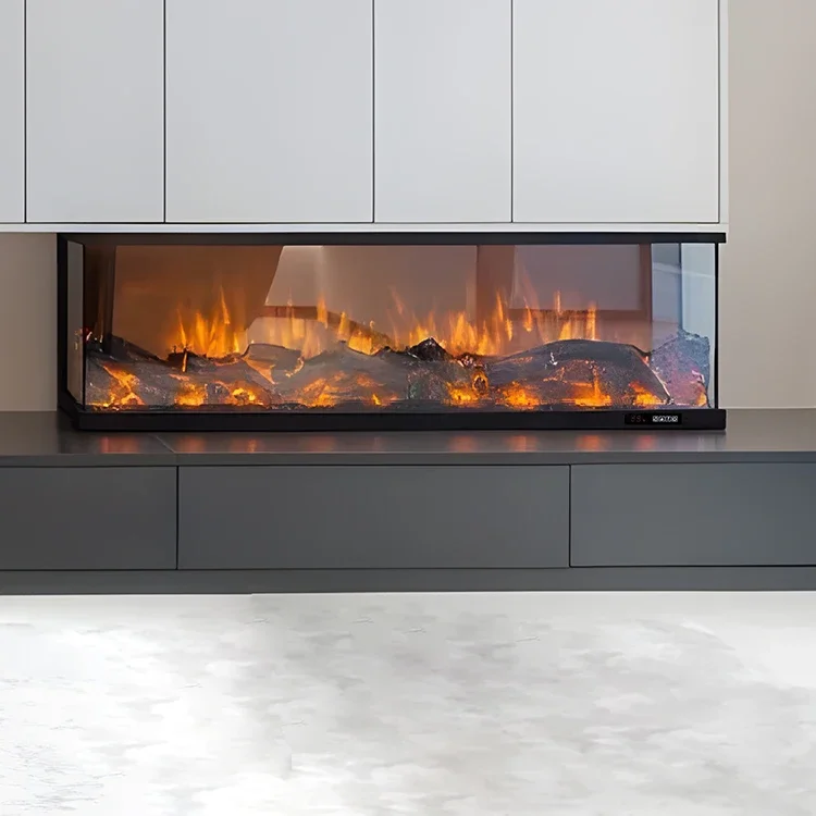 3 Sided Tempered Glass 1200MM Polished with Metal Trim Media Electric Fireplace with Remote Control for Decoration