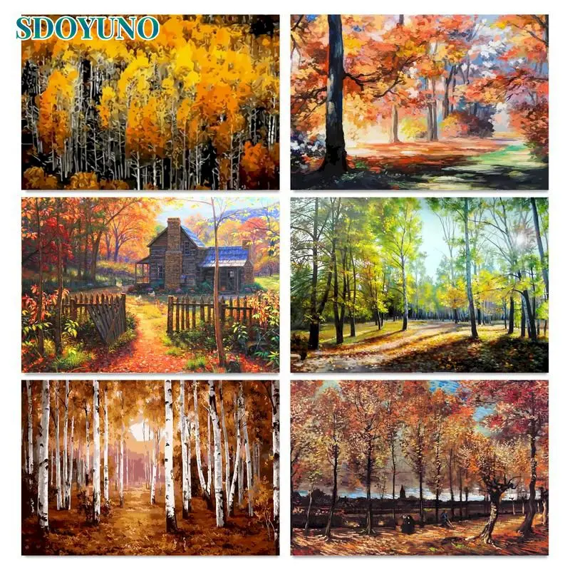 

Frame DIY Paint by Number Autumn Scenery Picture Colouring Zero Basis HandPainted Painting By Number For Adults On Canvas Artwor