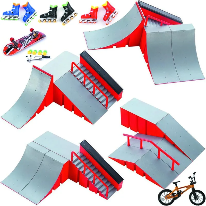 4 In 1Mini Scene Finger Skateboards Bike Roller Skating Shoes Parts For Tech Deck Ramp Venue Combination Set Indoor Home Toys