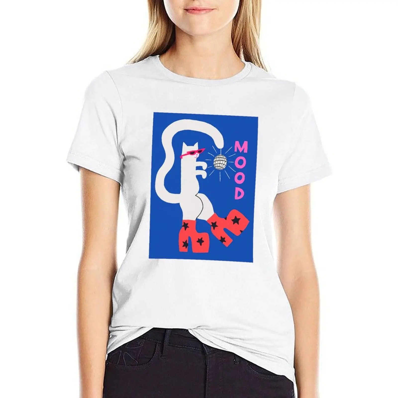 

Mood Cat Disco T-shirt cute tops anime clothes ariat shirts for Women