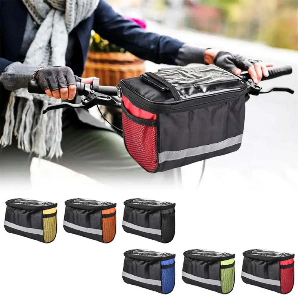 BicycleFrontHandlebarBagMultifunctionPortableReflectiveStripBikeFramePannierShoulder