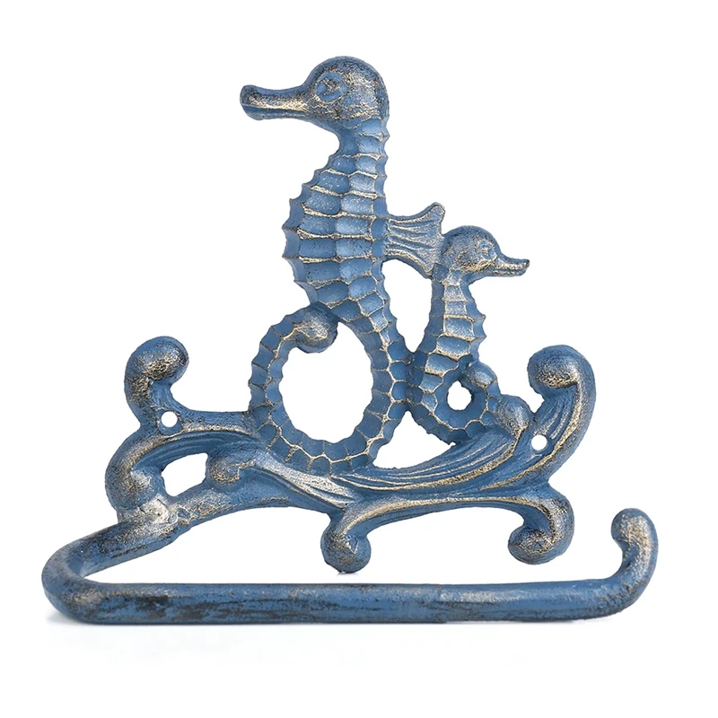 Promotion! Cast Iron Tissue Holder Seahorse Paper Rack Coat Hook Towel Bathroom Storage Kitchen Roll |