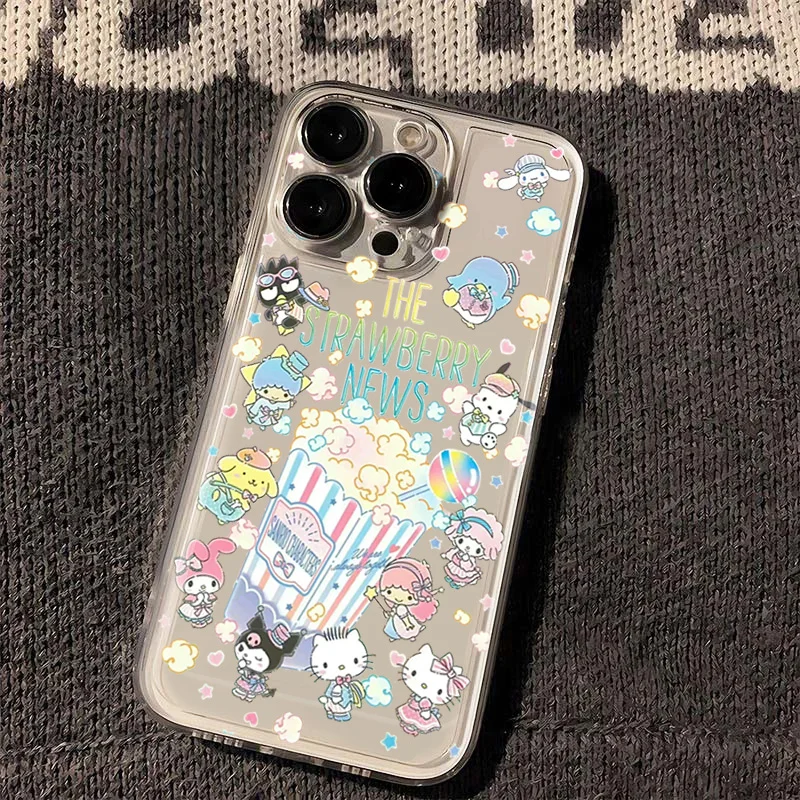 

Sanrio Hello Kitty Phone Case For iPhone 15 14 13 11 12 Pro Max Plus XR XS MAX Cool Y2K Anti-Fall Case Transparent Cover Gift