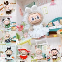 Doll Clothes for 17cm Labubu Dolls Toy Cute Mini Plush Doll's Outfit Accessories Student Outfit Maid Dress Hairpin Fans Gift 1