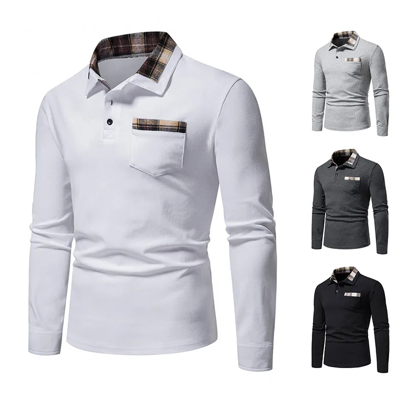 

Men's Polo Shirt Fashion Long-Sleeved Business Tops Casual Sweatshirt Spots T-Shirt Solid Color Button-Down Collar T-Shirt