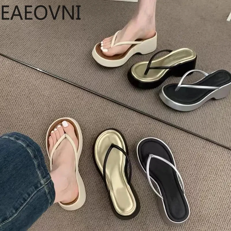 

086 Platform Wedges Women Slippers Fashion Style High Heels Party Dress Slides Female Summer Flip Flop Shoes