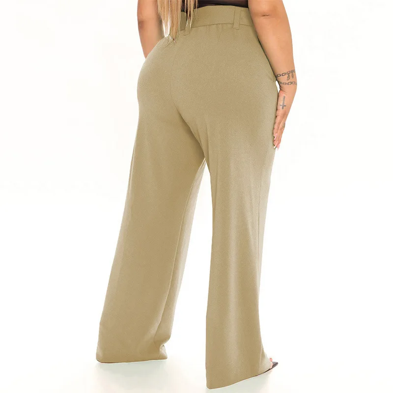 Belt Wide Leg Pants for Women Spring Summer New Solid Colors Loose-fitting Patchwork Pockets Casual Micro Flare Trousers