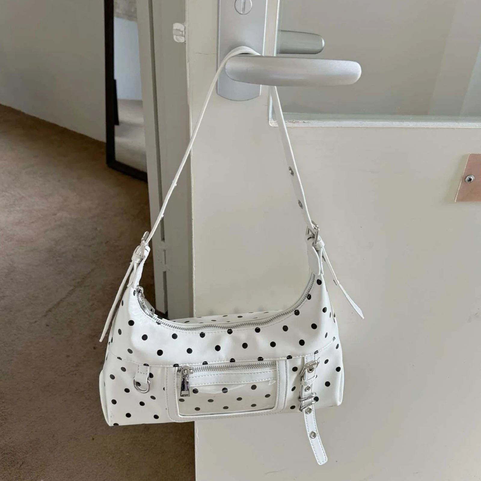 PU Leather Tote Bag Polka Dot Shoulder Bag Commuter Bag for Women Work Shopping Travel Daily