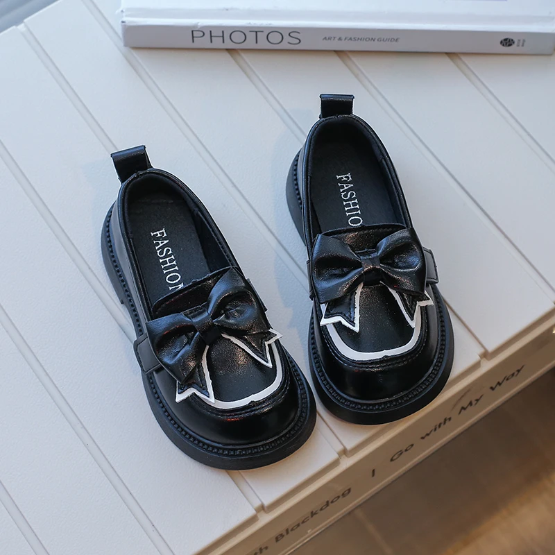 British Style Children Leather Shoes for Girl Spring New Bow Princess Comfortable Non Slip Soft Sole Children's Single Shoe