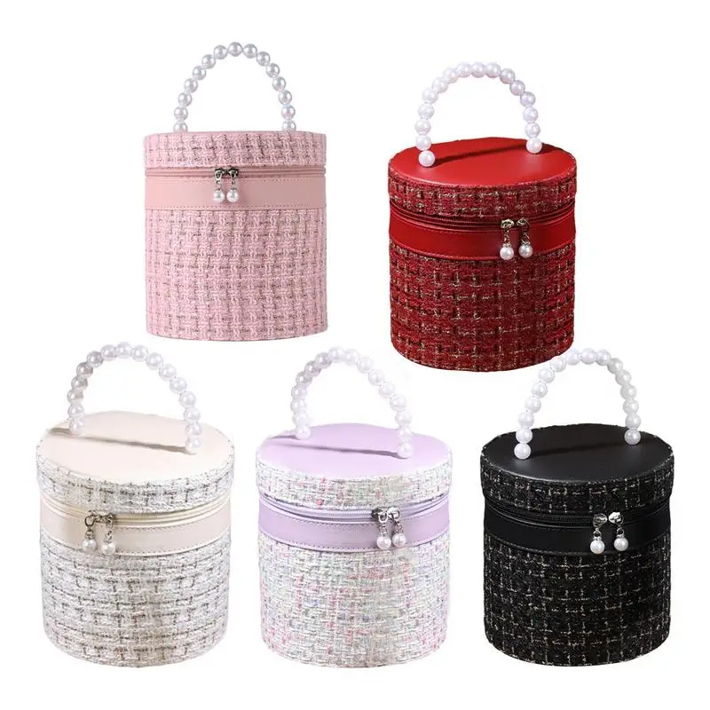 

Круглая косметичка для женщин, фетровая подкладка, вместительный мешочек для косметики, вместительная круглая сумочка с зеркалом для мытья