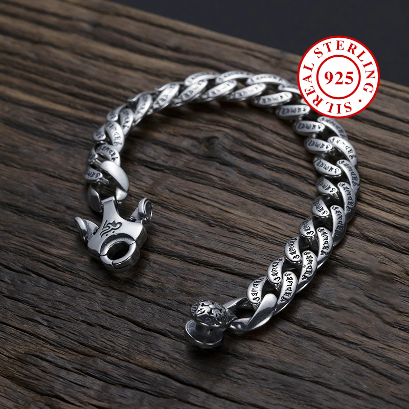 

Boutique jewelry s925 silver six-character mantra bracelet retro domineering jewelry personalized fashion hip-hop style jewelry for boyfriend birthday anniversary classy luxury gift