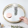 Round Metal Desktop Tray Golden w/ Mirror Glass Base Desktop Decor Perfume Jewelry Storage Party Cakes Fruit Serving Tray 1
