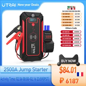 UTRAI 2500A Car Battery Starter Portable Power Bank 10W Wireless Charger  LED Light Safety Hammer Car Jump Starter - AliExpress