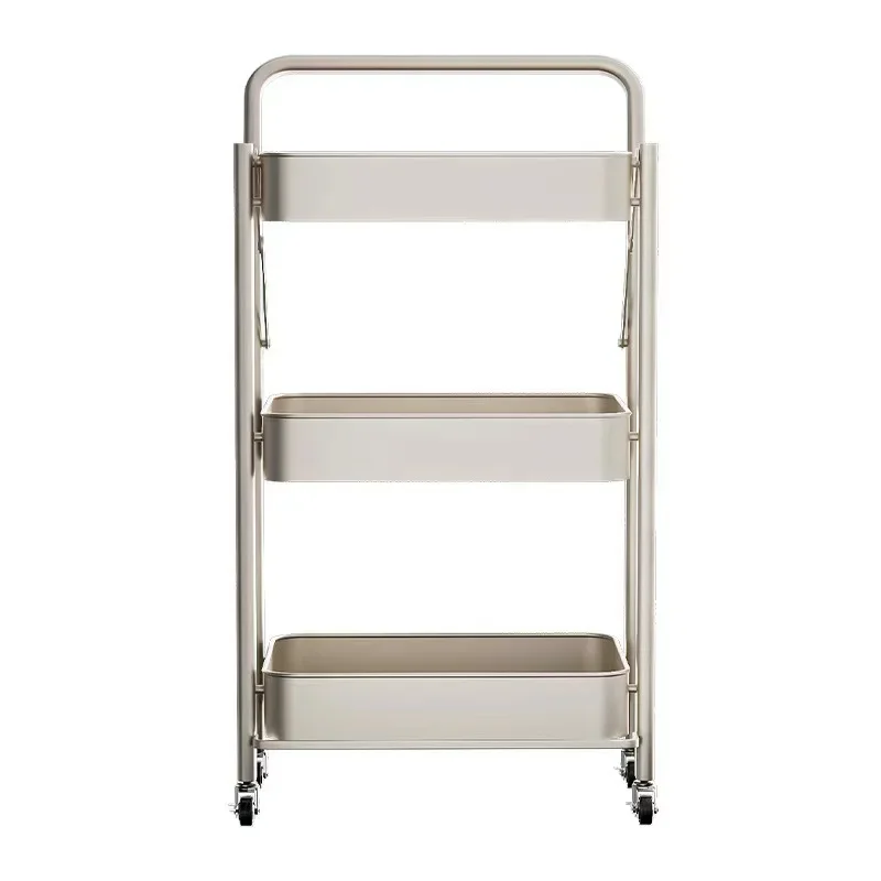 Folding Storage Rack Trolley Living Room Shelf Cart with Wheels Mobile Storage Organizer Multi-Layer Kitchen Rack