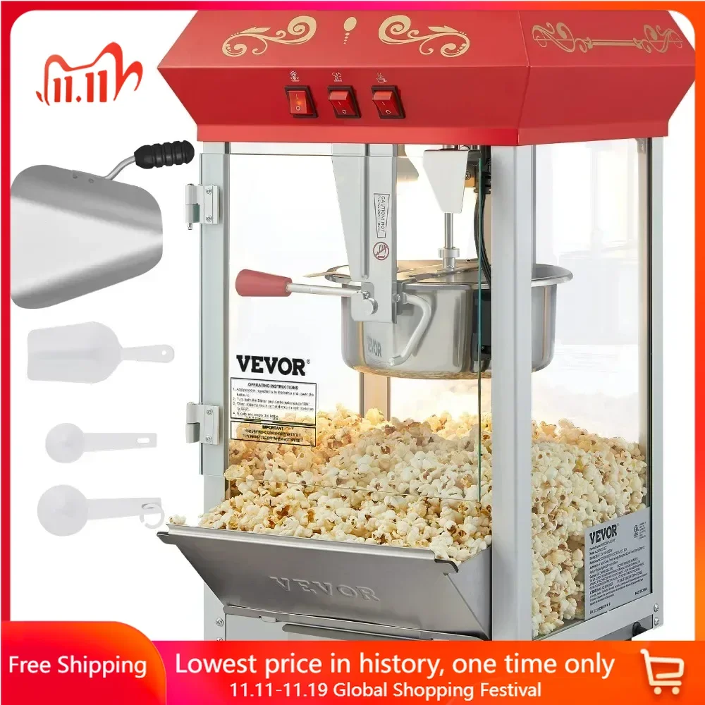 Commercial Popcorn Machine 8 Oz Kettle, Popper Popcorn Maker for 48 Cups for Batch,Movie Theater Poppers Machine