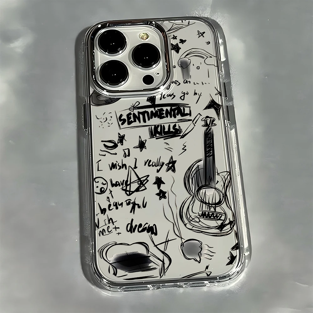 Elegant Black Lines Guitar Cat Design Phone Case