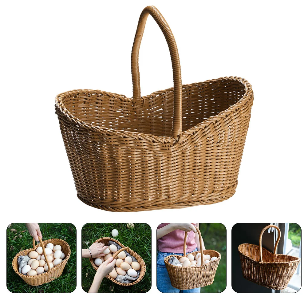 

Rattan Shopping Basket Easter Eggs Storage Gift Baskets Woven Flower Holder Fruit